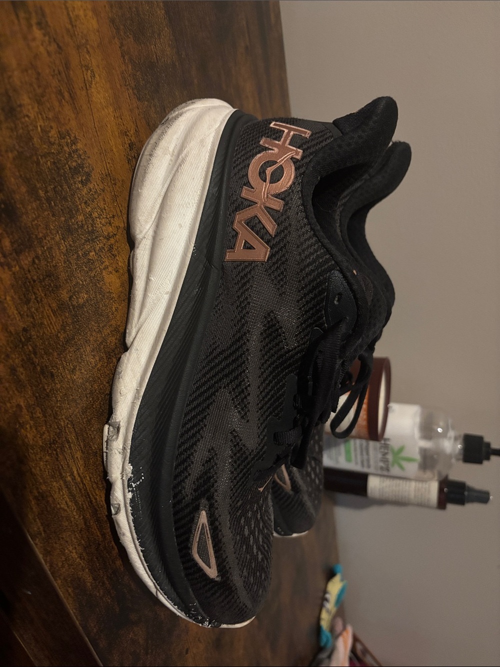 Hoka Black with Rose Gold Logo Sneakers